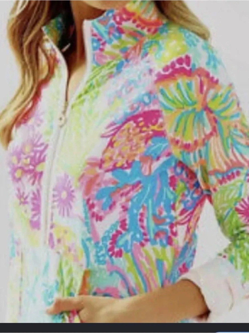 0003 Lilly Pulitzer Pink Turquoise Lime Green Zip Pullover - Picture 2 of 5